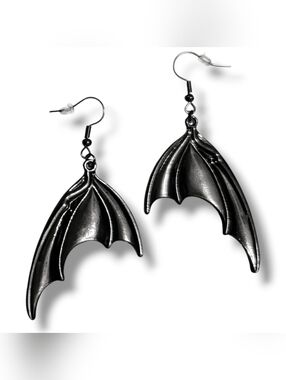 NWT Handmade Dangly Goth Alt Black Batwing Drop Earrings